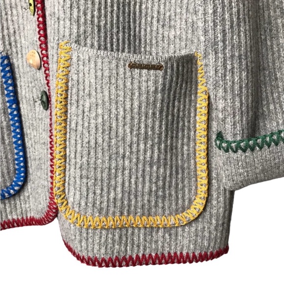 Geiger of Austria Wool Jacket Austrian Wool Sweater Cardigan Grey Multi Button - Picture 8 of 13